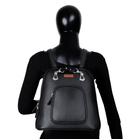 Women’s Black Vegan Leather Backpack – Top Handle Daypack - Picture 10 of 10